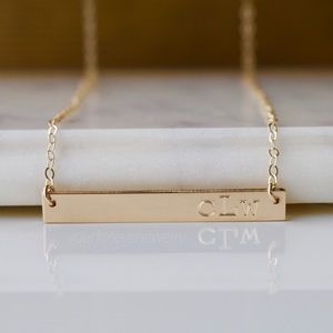 14K Gold Filled Engraved Monogram Bar Necklace